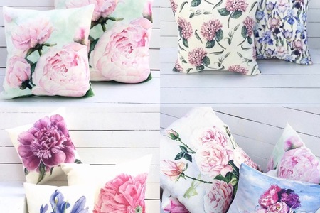 Декоративные подушки с акварельными цветочными принтами: 90 вариантов от PinkBus