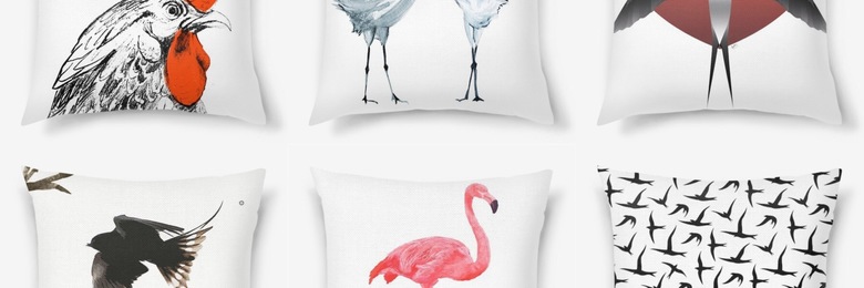 Декоративные подушки с совами, фламинго, ласточками, петухами и журавлями