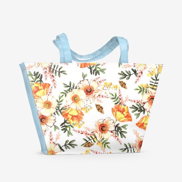 Пляжная сумка &laquo;Акварельный паттерн Весенние цветы&raquo;