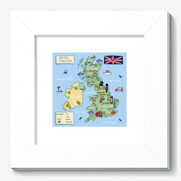 Картина «Карта Англии. Cartoon map of England.»