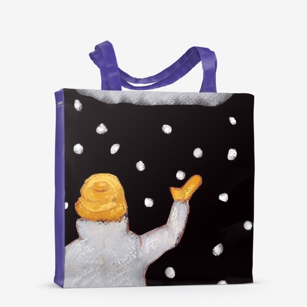 Сумка-шоппер «Снег и снежинки Ребенок ловит снег Праздник Рождество Пастель»