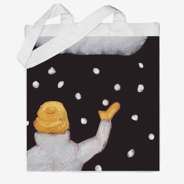 Сумка хб «Снег и снежинки Ребенок ловит снег Праздник Рождество Пастель»