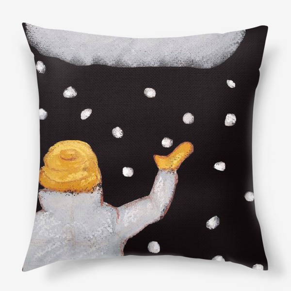 Подушка «Снег и снежинки Ребенок ловит снег Праздник Рождество Пастель»