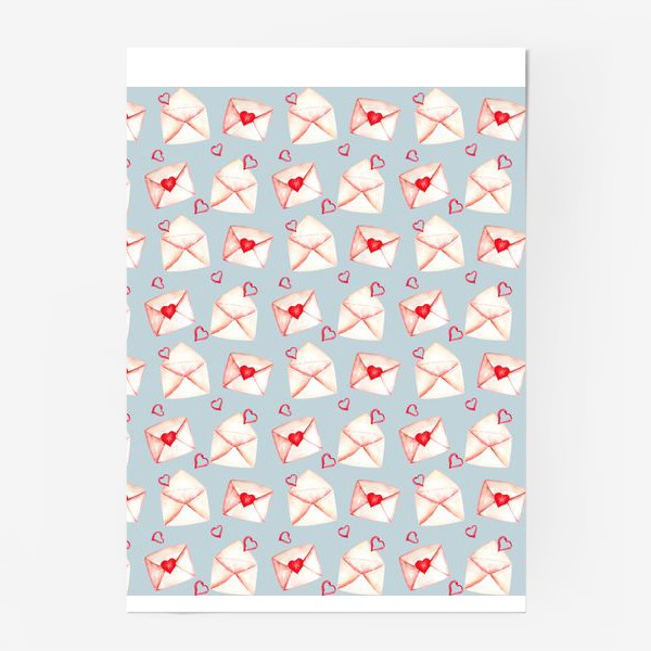 Постер «Паттерн с Акварельными конвертами с сердечками на день влюбленных»