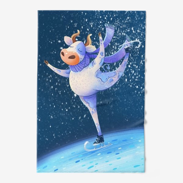 Полотенце «Новогодний бычок на коньках»