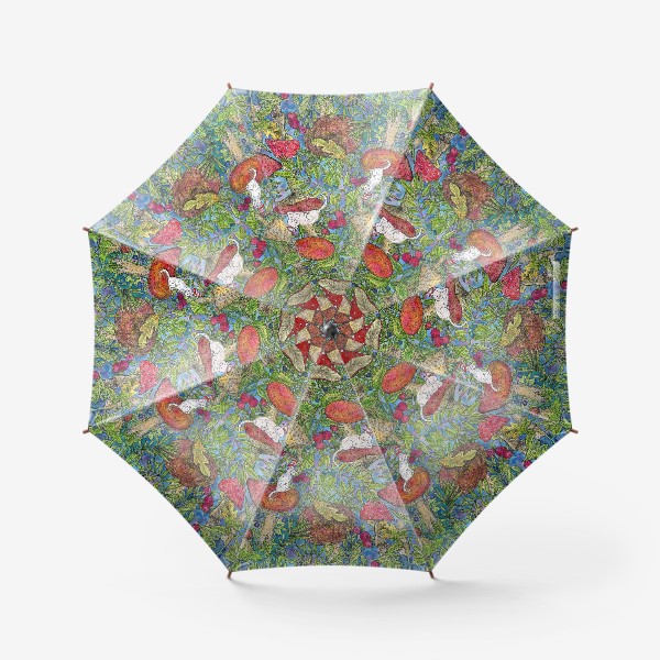 Зонт «Лесная сказка с грибами и котами»