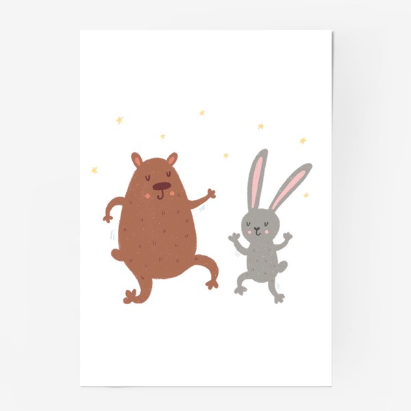 Постер «Веселые медведь и заяц танцуют»