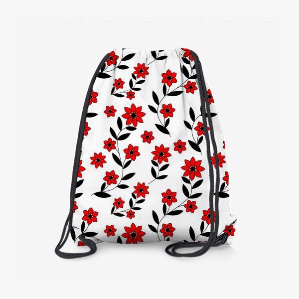 Рюкзак «Красные цветы на белом фоне»