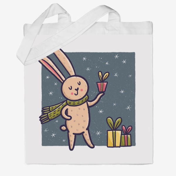 Сумка хб «Милый заяц в шарфике с подарками»