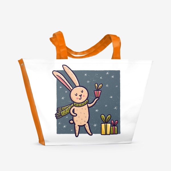 Пляжная сумка «Милый заяц в шарфике с подарками»