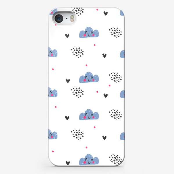 Чехол iPhone «Милый бесшовный паттерн с улыбающимися облаками»
