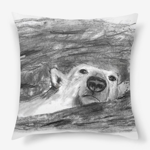 Подушка «Белый медведь плывет, черно-белый рисунок»