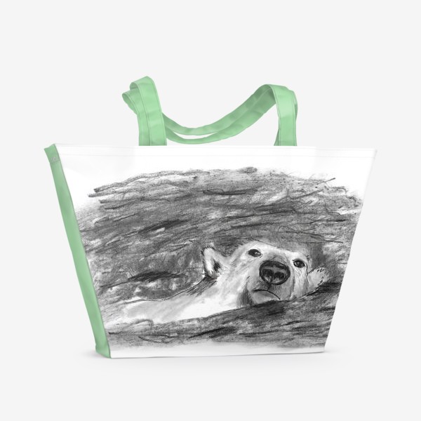 Пляжная сумка «Белый медведь плывет, черно-белый рисунок»