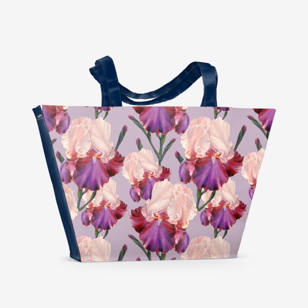 Пляжная сумка &laquo;Живописный паттерн с цветами ириса.&raquo;