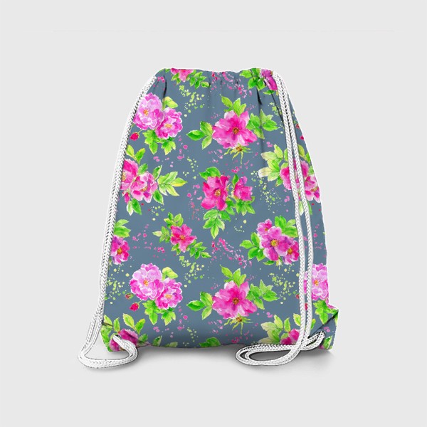 Рюкзак «Неоновый розовый шиповник на сером фоне»