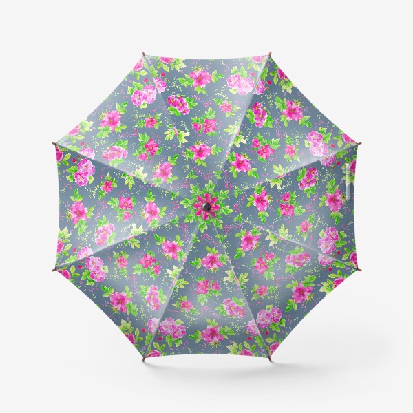 Зонт «Неоновый розовый шиповник на сером фоне»