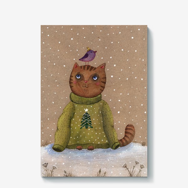 Холст «Кот в новогоднем свитере»