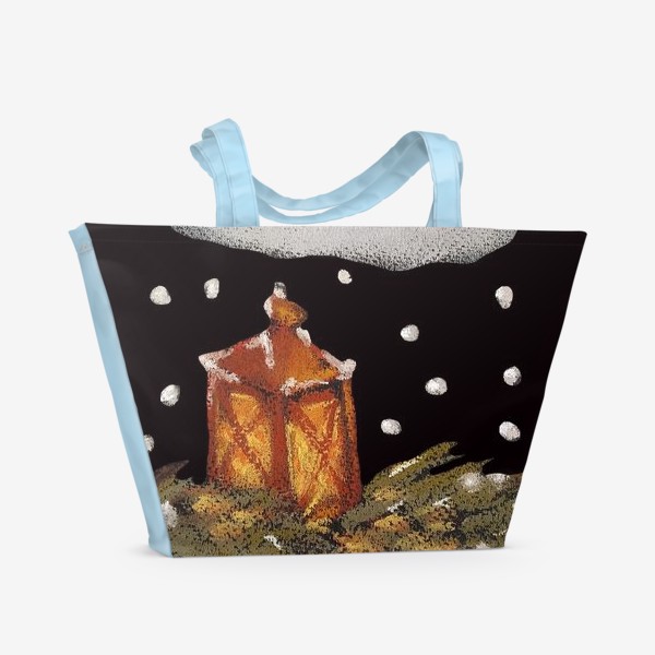 Пляжная сумка «Фонарик Рождество Снежинки Снегопад Пастель»