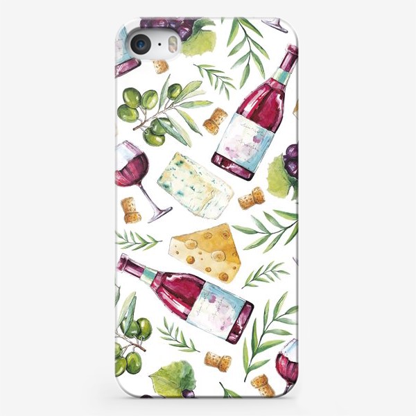 Чехол iPhone «Паттерн с вином, сыром и виноградом»