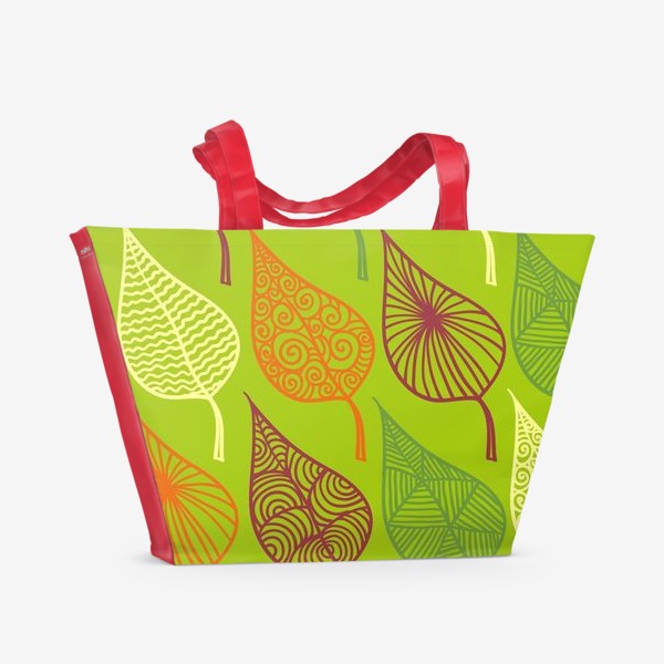 Пляжная сумка «Бесшовный паттерн с разноцветными листьями»