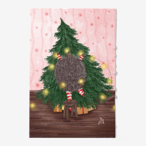 Полотенце «Ёжик наряжает новогоднюю ёлку»