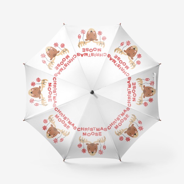 Зонт «Рождественский олень. Симпатичная мордочка оленя в сканди стиле с новогодними шарами на рогах»