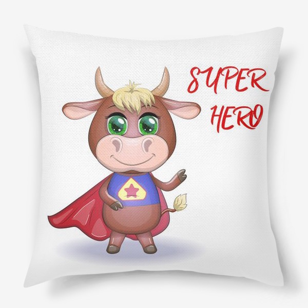 Подушка «Бык, символ 2021 года, бык супер герой »
