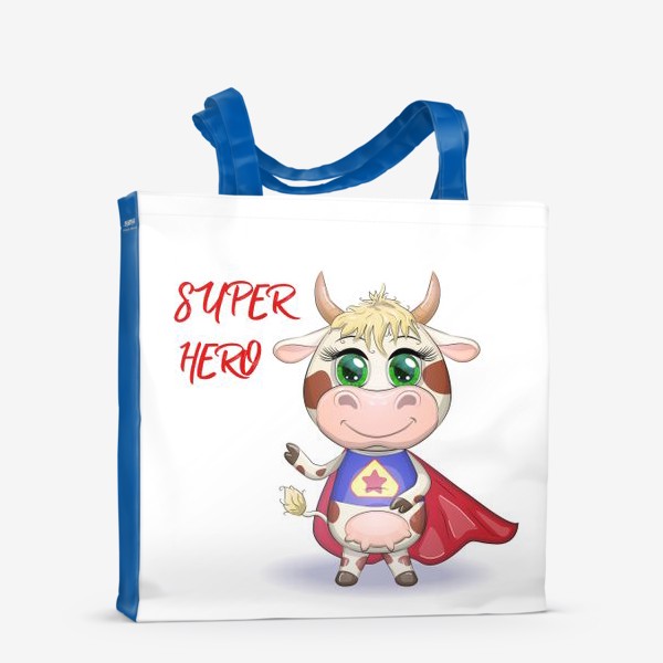 Сумка-шоппер «Бык, символ 2021 года, корова супер-герой спешит на помощь»