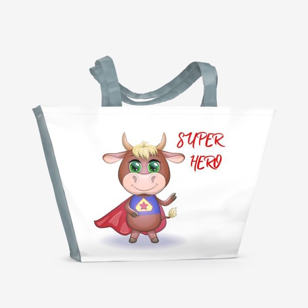 Пляжная сумка «Бык, символ 2021 года, бык супер герой »