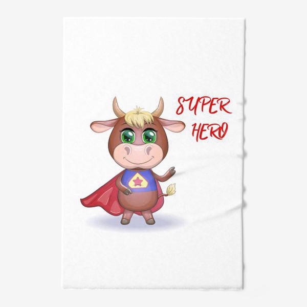 Полотенце «Бык, символ 2021 года, бык супер герой »