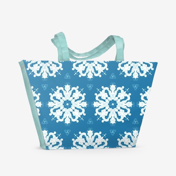 Пляжная сумка «Белые снежинки на синем фоне 2»