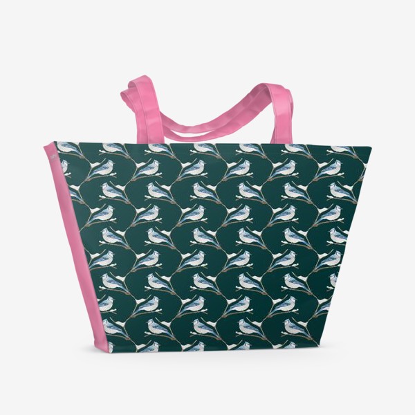 Пляжная сумка «Птичка Сойка (на темно-изумрудном фоне)»