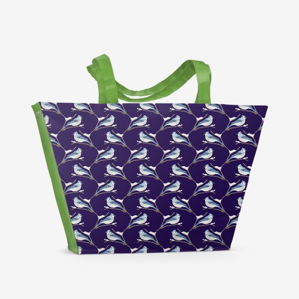 Пляжная сумка «Птичка Сойка (на фиолетовом фоне)»