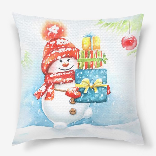Подушка «Снеговик с подарками»