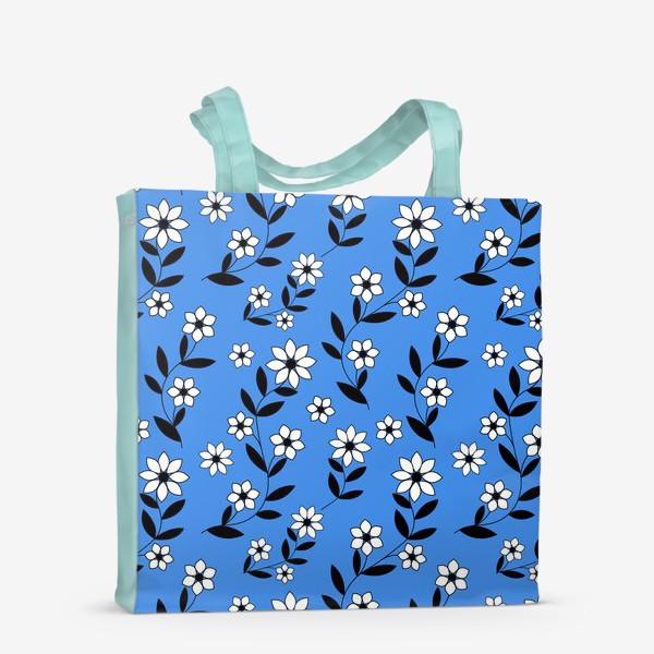 Сумка-шоппер «Белые цветочки на голубом фоне»