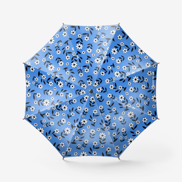 Зонт «Белые цветочки на голубом фоне»