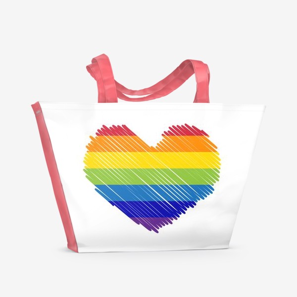 Пляжная сумка «Сердце радуга карандашом, любовь и 14 февраля»