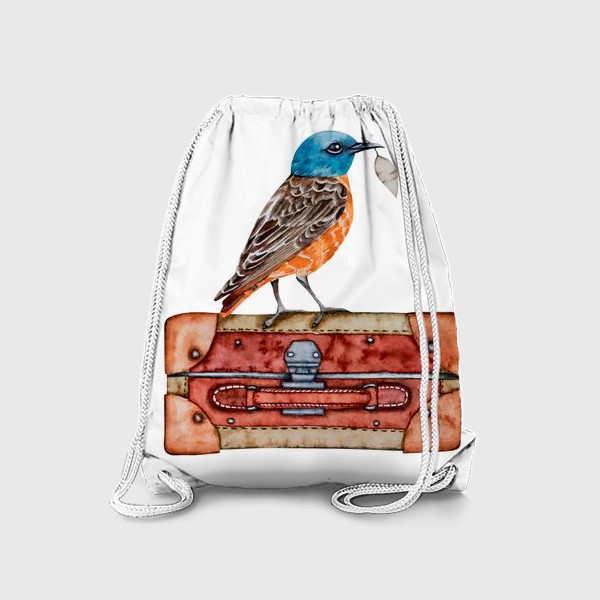 Рюкзак «Дрозд и винтажный чемодан»