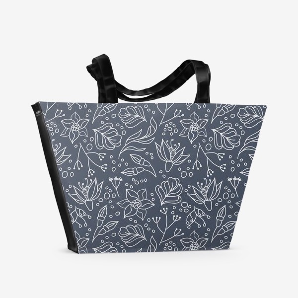 Пляжная сумка «Контурные цветы на синем»