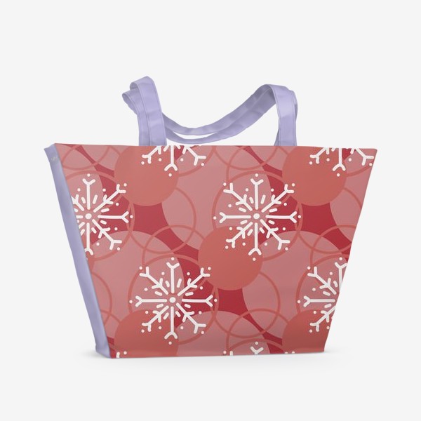 Пляжная сумка «Снежинки на красном фоне»