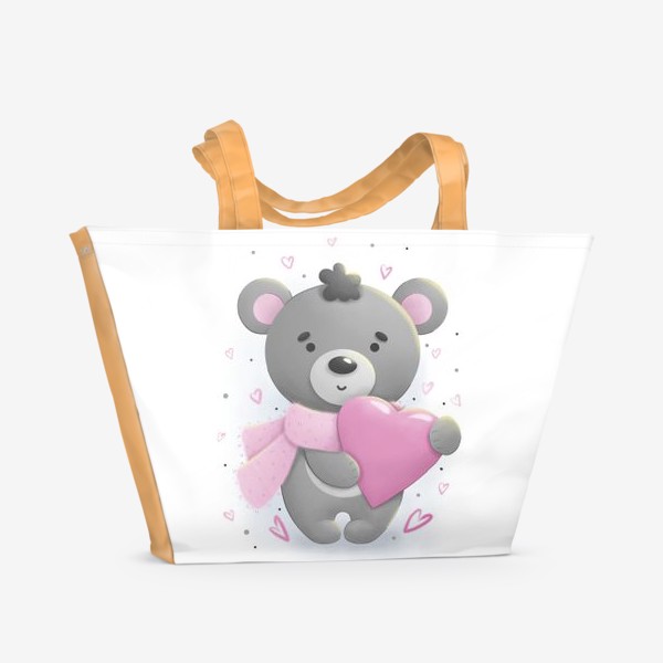 Пляжная сумка «Серый мишка с сердцем»