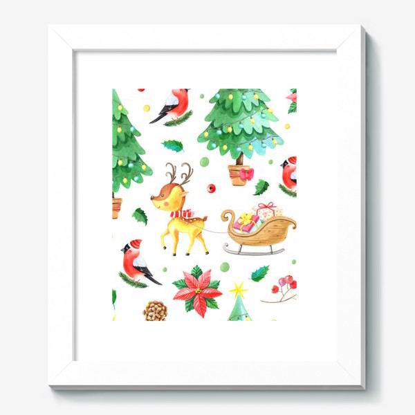 Картина «Новогодний паттерн с олененком и снегирем»