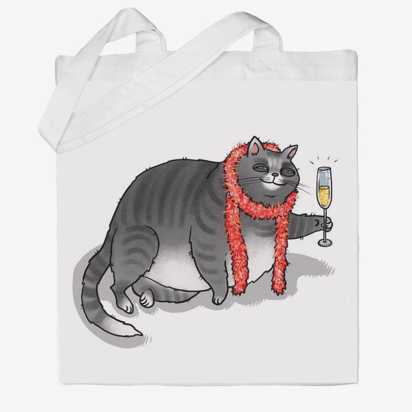 Сумка хб &laquo;Новогодний кот с шампанским &raquo;