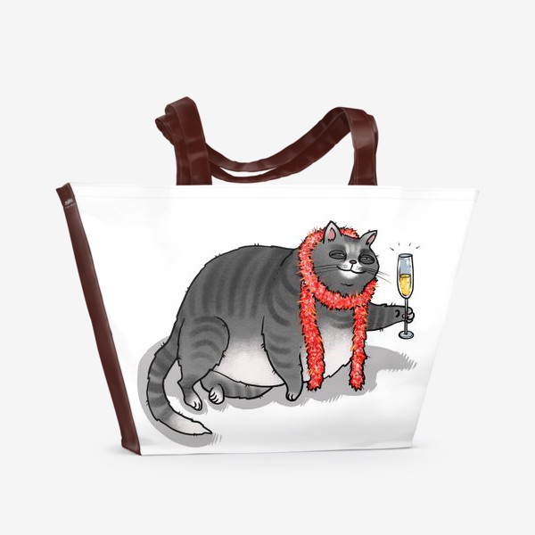 Пляжная сумка «Новогодний кот с шампанским »