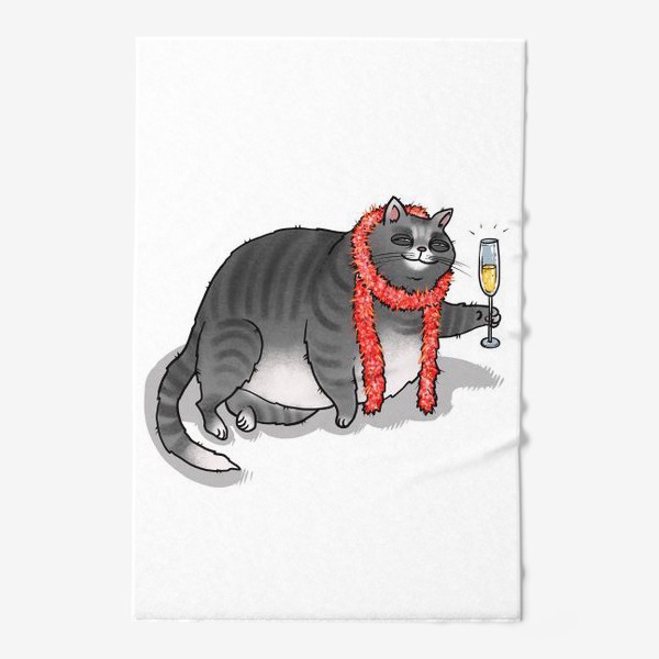 Полотенце «Новогодний кот с шампанским »