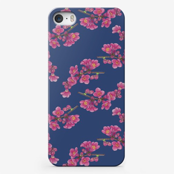 Чехол iPhone «Цветы айвы на темно синем фоне»