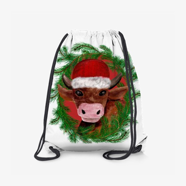 Рюкзак «Новогодний бык Гриша в красном колпаке»