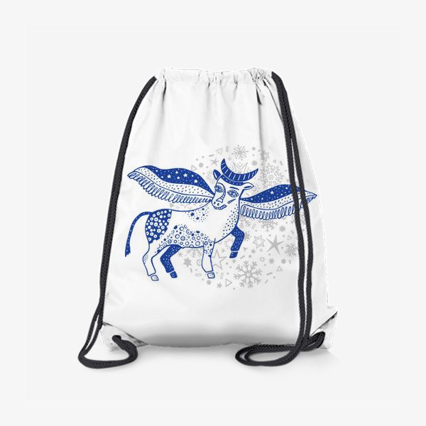 Рюкзак «Крылатый бык и снежинки»