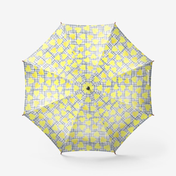 Зонт «Желтые сердечки на серой клетке»
