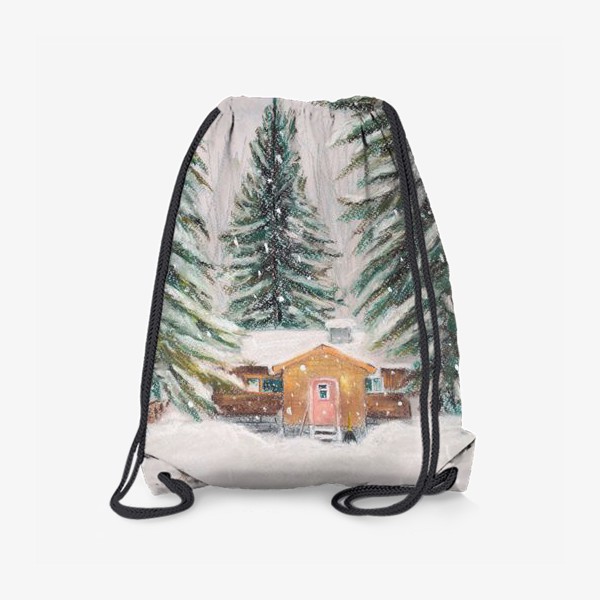 Рюкзак «Дом в лесу Ели и снег Зимний пейзаж Пастель»